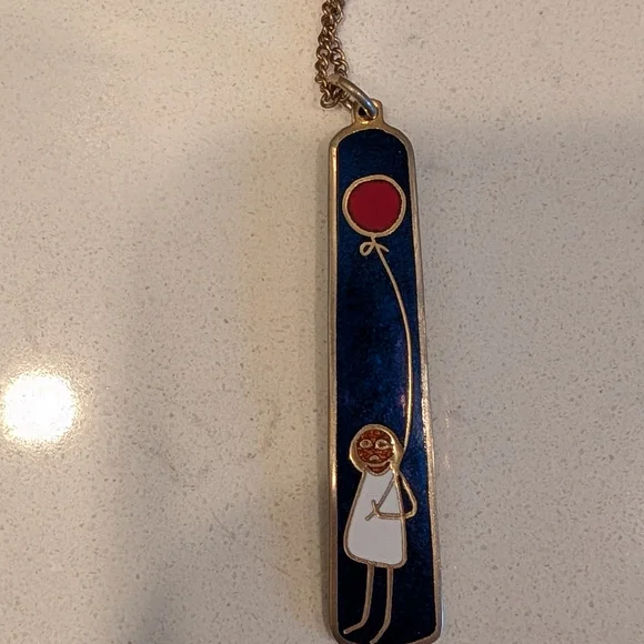 De Passille/Sylvestre Enamel Necklace of Child Holding Red Balloon